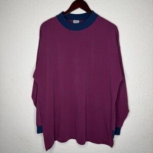 American Weekend Striped Sweatshirt Navy Blue Burgundy Long Sleeve Crew Neck